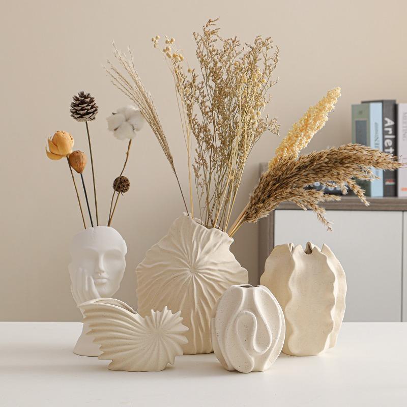 Matte White Fashion Plain Fired Irregular Wrinkled Vase Abstract Crafts Ceramic Flowerpot Desktop Decoration Ceramic Flower Vase