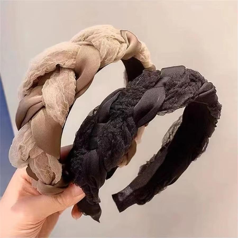 1PC High Skull Top Cross Fried Dough Twists Hair Hoop, Versatile In Autumn And Winter, Go Out, Wide Brim Face Wash Headdress