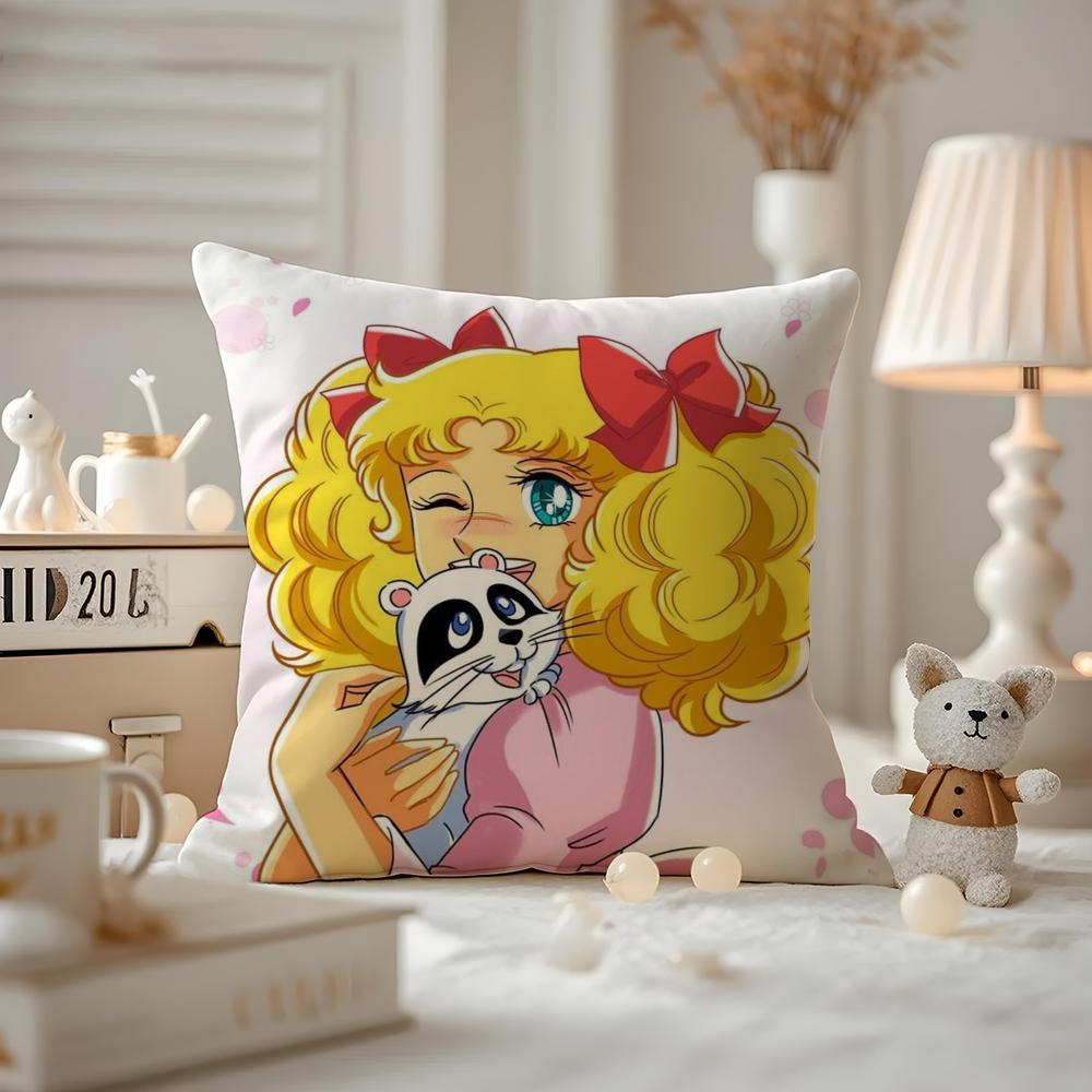 Anime CCandy Candy Cushion Cover Antidustmite Pillowcase Invisible Zipper Silky Short Plush Sofa Cushion Cover