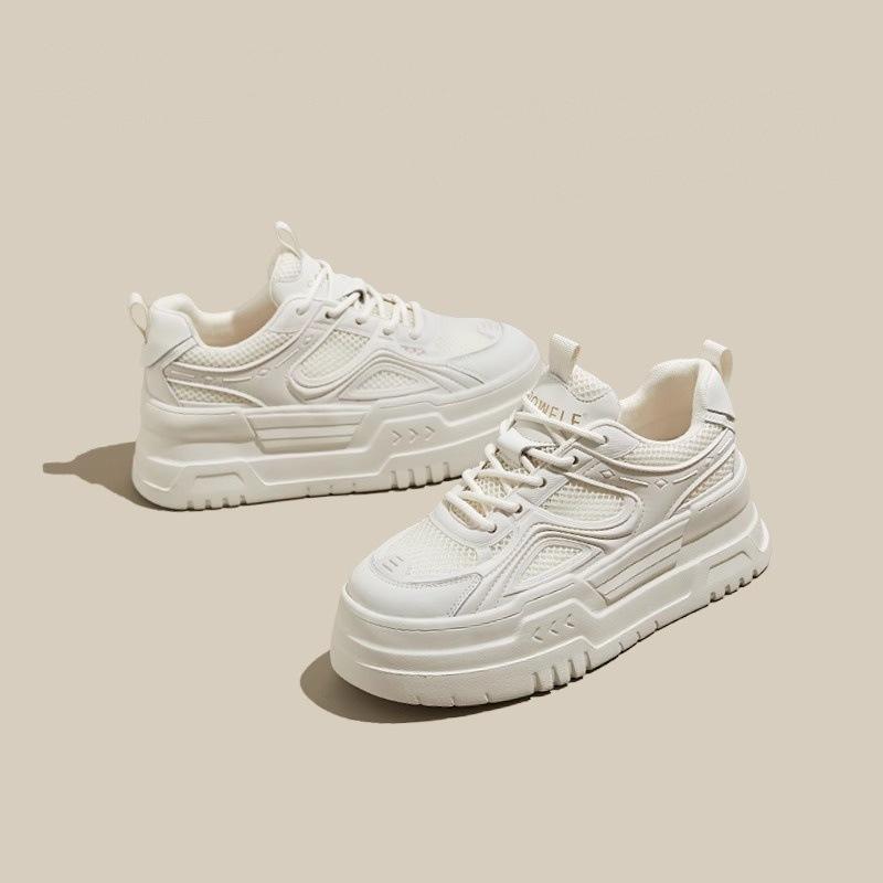 Fashion breathable mesh women's shoes 2025 summer new heightening little white shoes comfortable platform sports and leisure board shoes