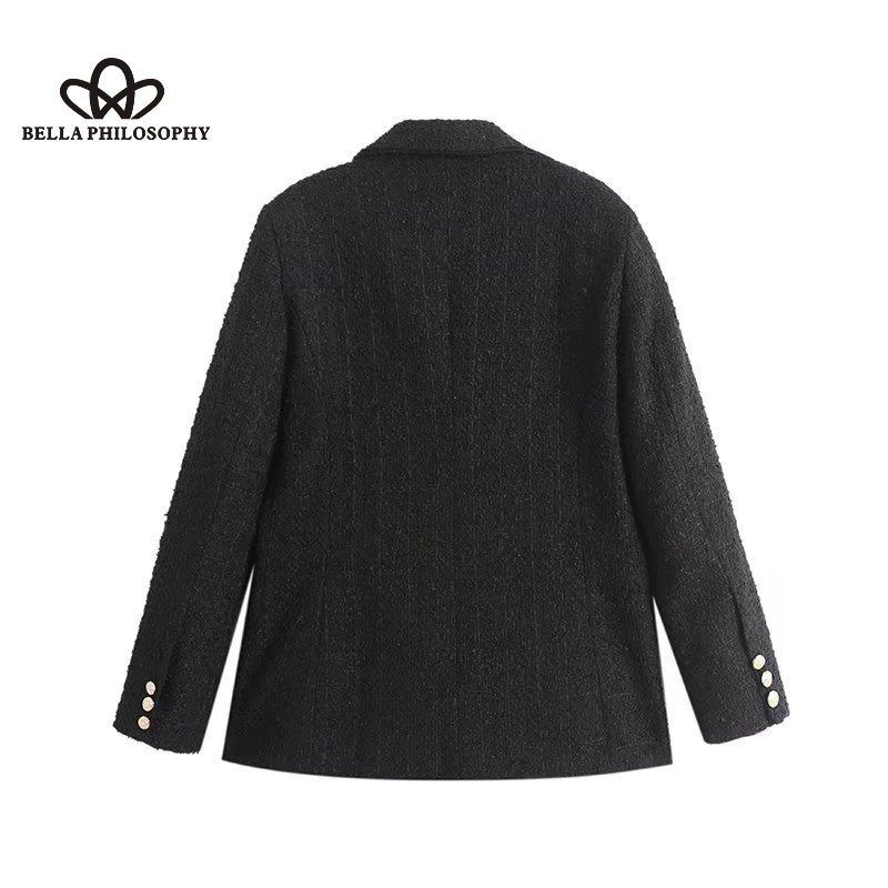 Avrupa Amerikan Tarzı Yeni Kadın Dört Renkli Doku Kruvaze Üst Düzey Tasarım Basit Orta Uzunlukta Blazer Ceket