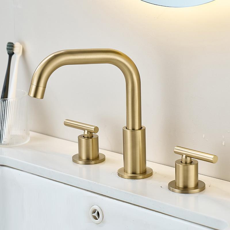 Baterie Lavoar Stil Nordic 3 Găuri Baterie Chiuvetă Baie Montare pe Blat Rece Cald Baterii Mixer Vintage Auriu Periat Baterie Cadă