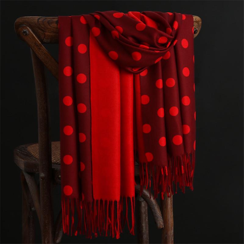 

Зимові теплі кашемірові шарфи з крапковим малюнком, пашміна, бандана, довгі китиці, жіночі потовщені хустки червоний