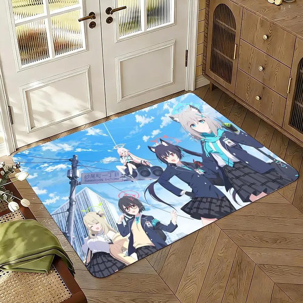 Anime B-Blue Archive Tsukatsuki Rio Floor Mat Floor Mat Soft Flannel Non-Slip Door Rug for Living Room