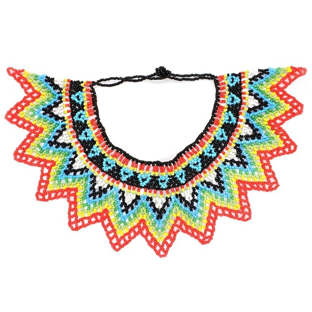 Bohemian Multilayer Beaded Choker Multicolor Woven Choker Necklace Mesh Bib Collar  Women Jewelry