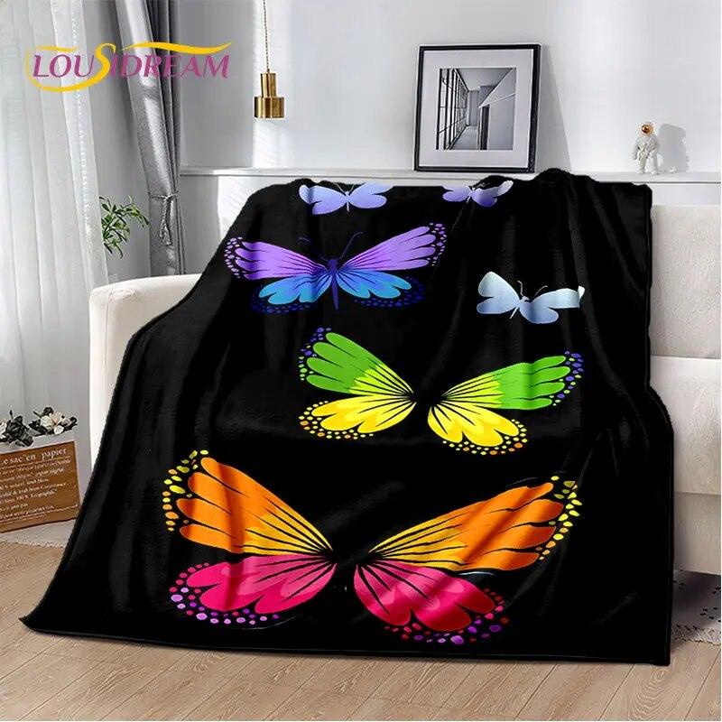 3D Cartoon Dream Butterfly Flower Soft Plush Blanket,Flannel Blanket Throw Blanket for Living Room Bedroom Bed Sofa Picnic Cover