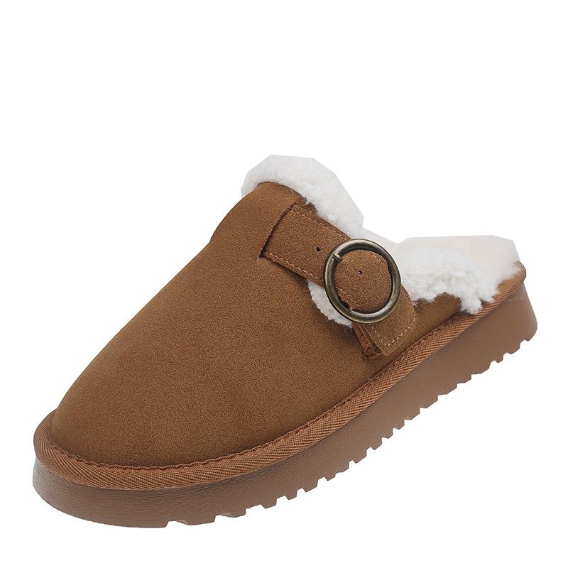 

Осень и зима новые маффины толстая подошва сумка голова полу-тапочки пушистые туфли женская мода ремень пряжка верхняя одежда хлопковые тапочки 42