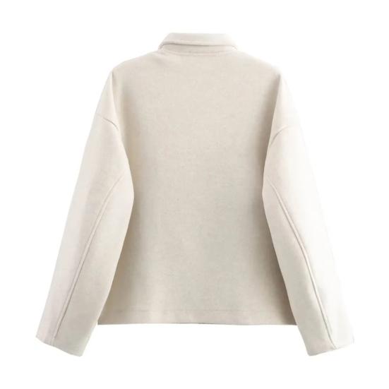 Damjacka i ull med dragkedja, lång ärm, slag, kort erdbönskappa, ledig höst/vår ytterkläder med fickor