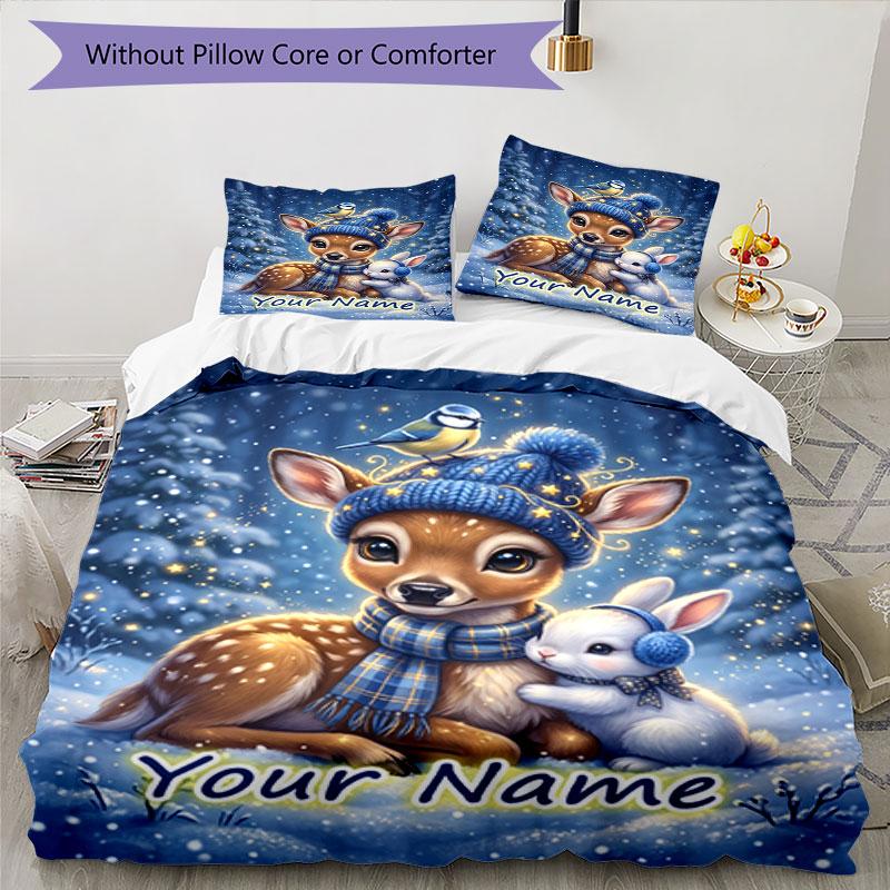 3PC Custom Name Winter Wonderland Bedding Set Duvet Cover Closure Includes 1 Duvet Cover & 2 Pillowcases for Bedroom