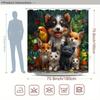 1pc Whimsical Animals Shower Curtain - Fluffy Dog, Foxes, Kittens, Parrot, Colorful Garden, 70.8x70.8", Polyester, Washable