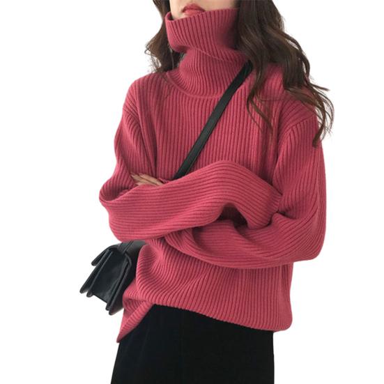 

Женский осенне-зимний однотонный свитер, водолазка с длинным рукавом в рубчик, вязаный пуловер, топы, свободный трикотаж