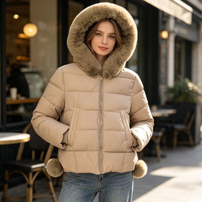 Winter hairball new polyester cotton-padded clothes for women's short men thickened cotton-padded clothes fashionable warm and velvet cotton-padd