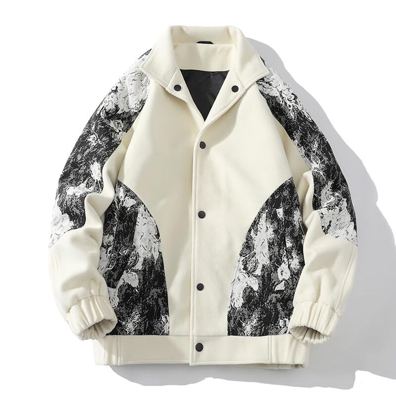 ROMON Men's Trendy Leopard Print Patchwork Short Jacket