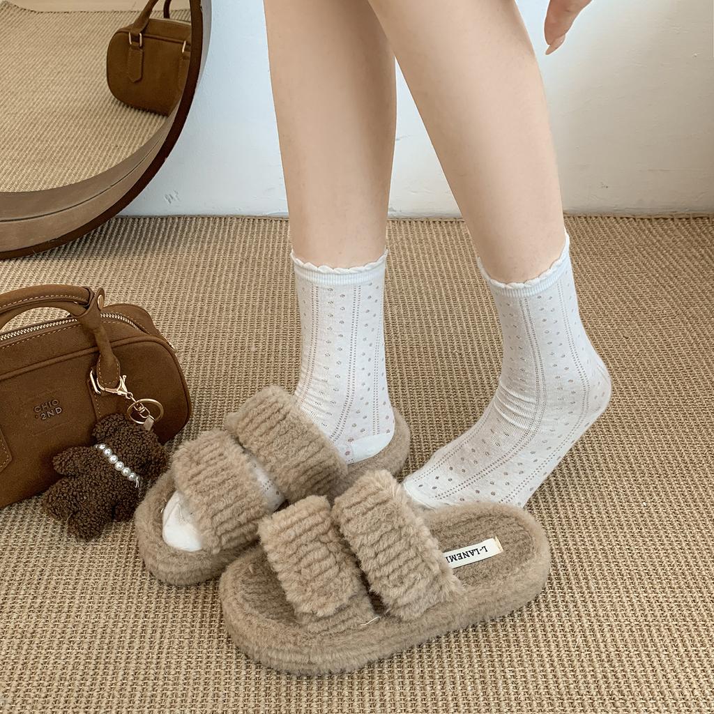 Internet Celebrities Popular Thick-soled Fluffy Slippers Women's Wear 2025 New Autumn and Winter Wear with Skirt Soft-soled Cotton Slippers