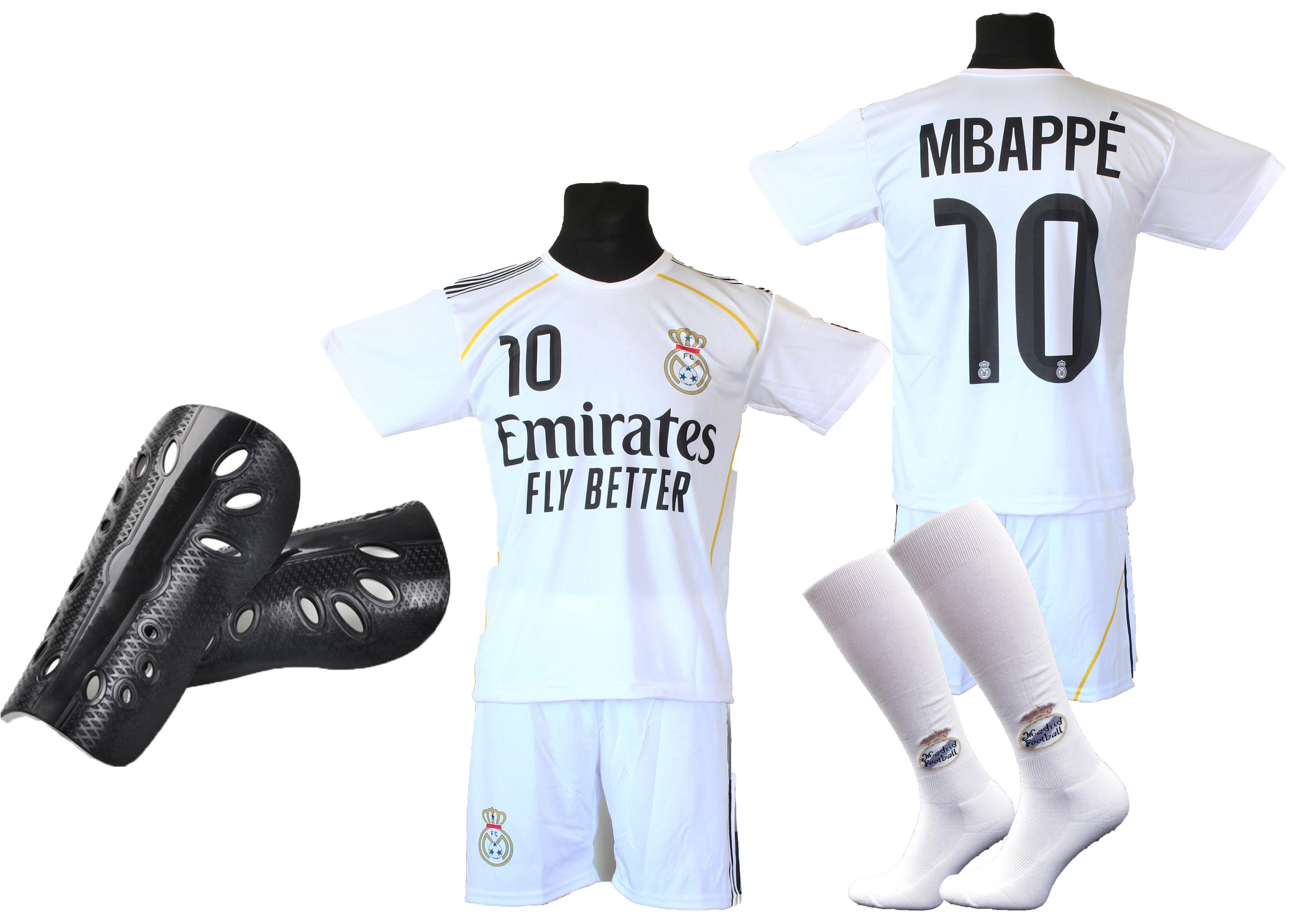 Kit da Calcio MBAPPE maglietta bianca, pantaloncini, calzini + parastinchi 140