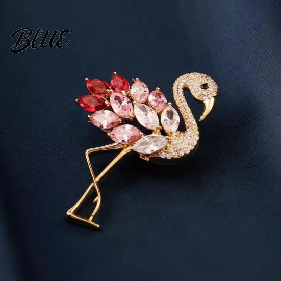Women Brooch Flamingo Shape Rhinestone Decor Anti-slip Wear-resistant Suit Coat