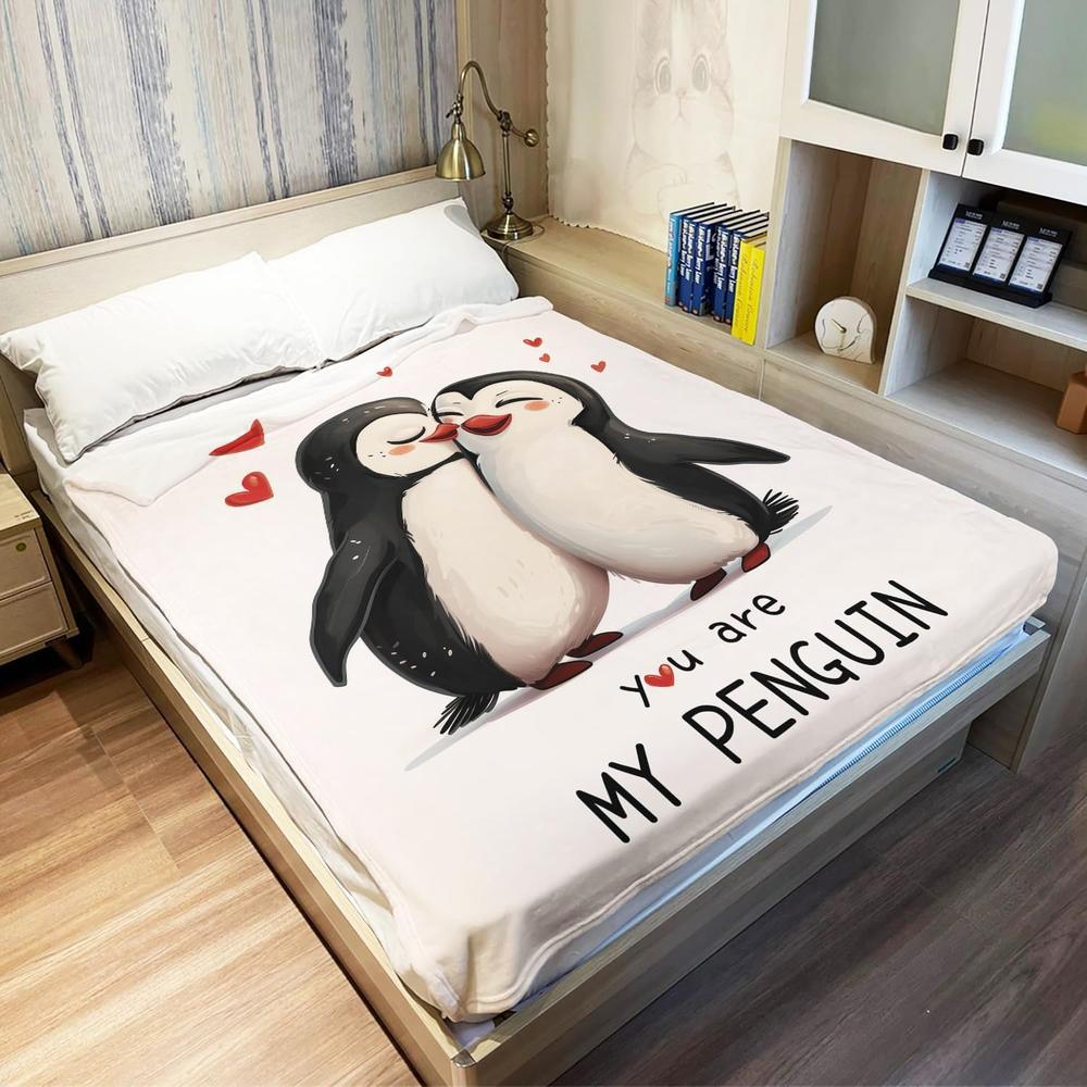 VIKAMA Penguin Couple Blanket, Wedding Anniversary Blanket, Valentine's Day Gift, Birthday Gift, Soft And Washable