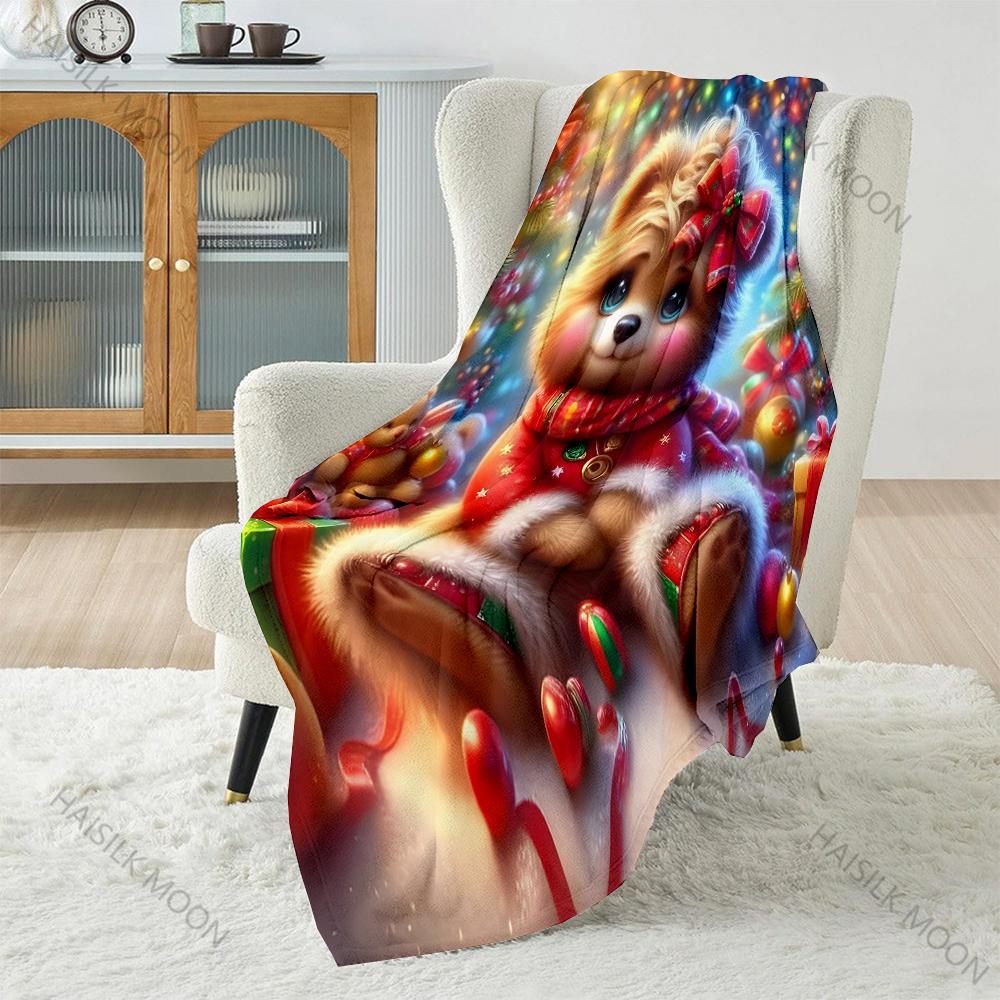 

1PC Christmas-themed Festive Decor Pattern Blanket Flannel Material Soft Warm for All Seasons Home Outdoor Camping Picnics RV 75x90cm