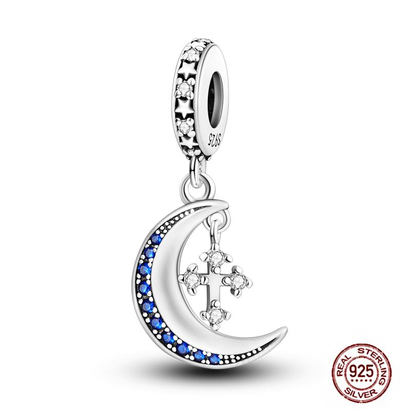 Round Clip Charms Plata Shining Moon Star Char Copper Spacer Clasp Fit Original Bracelet Glow Safety Chain Beads Diy Jewelry