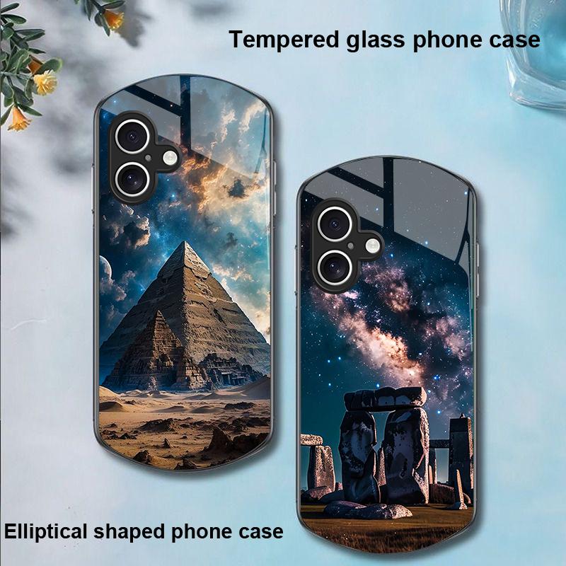 Pyramid Starry Sky For Apple IPhone 16 11 13 15 14 Pro Max 12 Mini 7 8 Plus XR X XS Elliptical Shaped Tempered Glass Phone Case