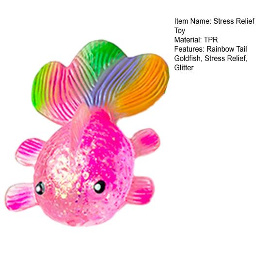 Rainbow Tail Goldfish Squeeze Toy Stress Relief Clear Glitter Fish Sensory Toy Soft Stretchy Fish Shape Home Office Desk