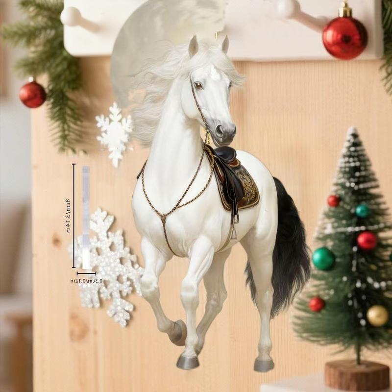Exquisite White Horse Acrylic Flat Hanging Ornament Home Decoration Backpack