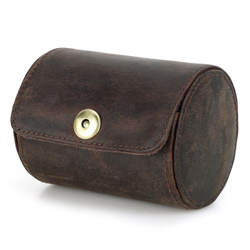CONTACTS FAMILY Retro Crazy Horse Cowhide Unisex Travel Tie Storage Box
