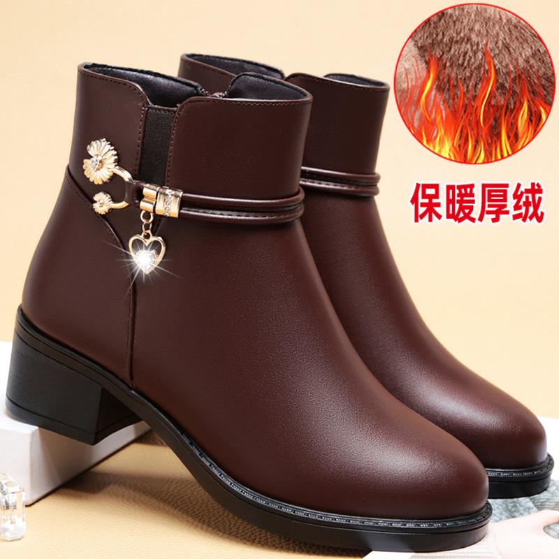 Fashion Women Boots 2024 Autumn/Winter Fashion Cotton Shoes Plus Velvet High Heeled Mom Ankle Boots Casual Comfort Warm Women Snow Boots
