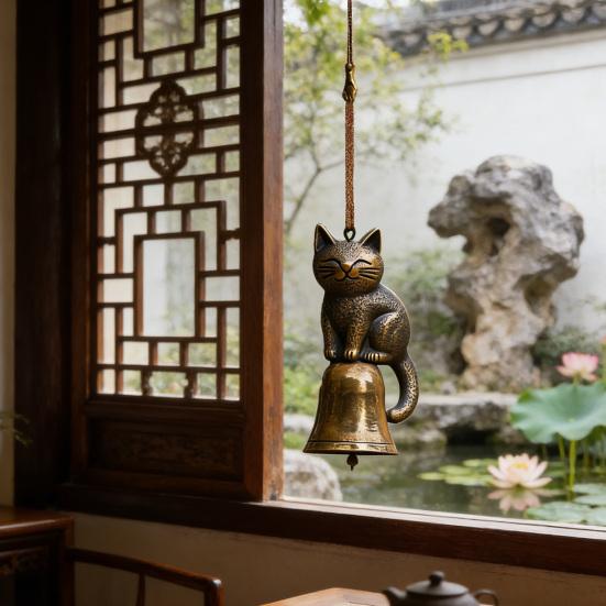 Retro Katze Windspiel Handgefertigt Niedliches Kätzchen Windspiel Vintage Hängendes Windspiel für Garten Terrasse Veranda Innendekor Geschenkidee für Katzenliebhaber