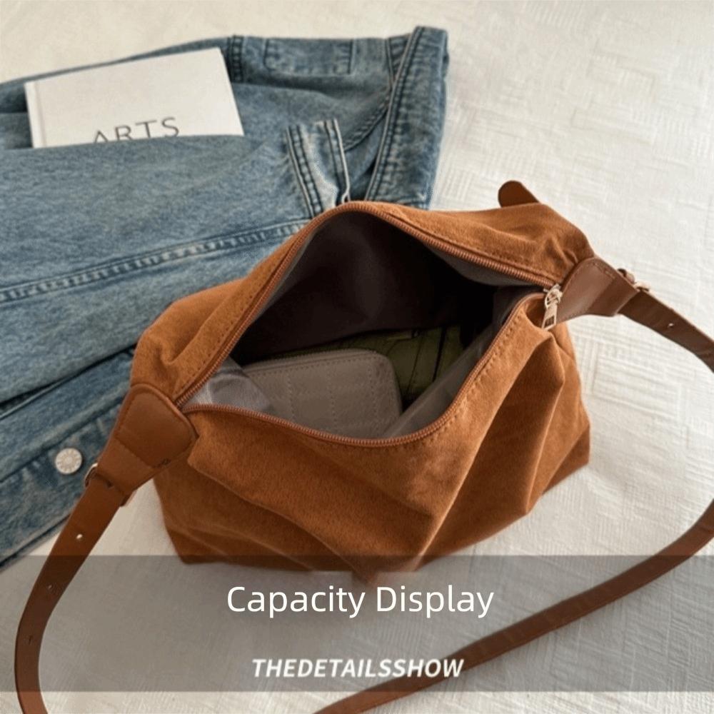 Classic Faux Suede Shoulder Bag Zipper Adjustable Strap Pillow Bag With Inner Pocket Women Handbag Women