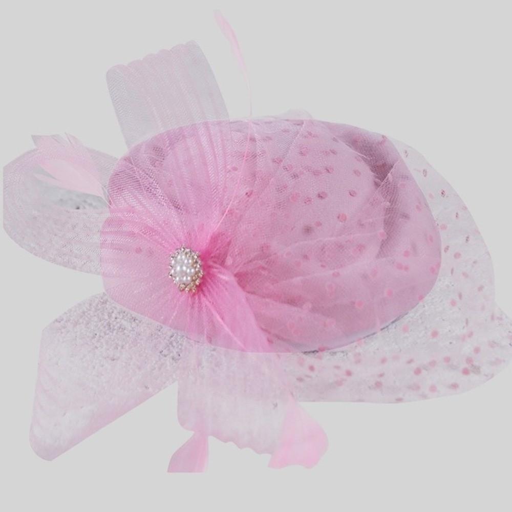 Polka Dot Veil Bridal Beret Elegant Style Head Wrap Pearl Feather Mesh Fascinator Hat Banquet