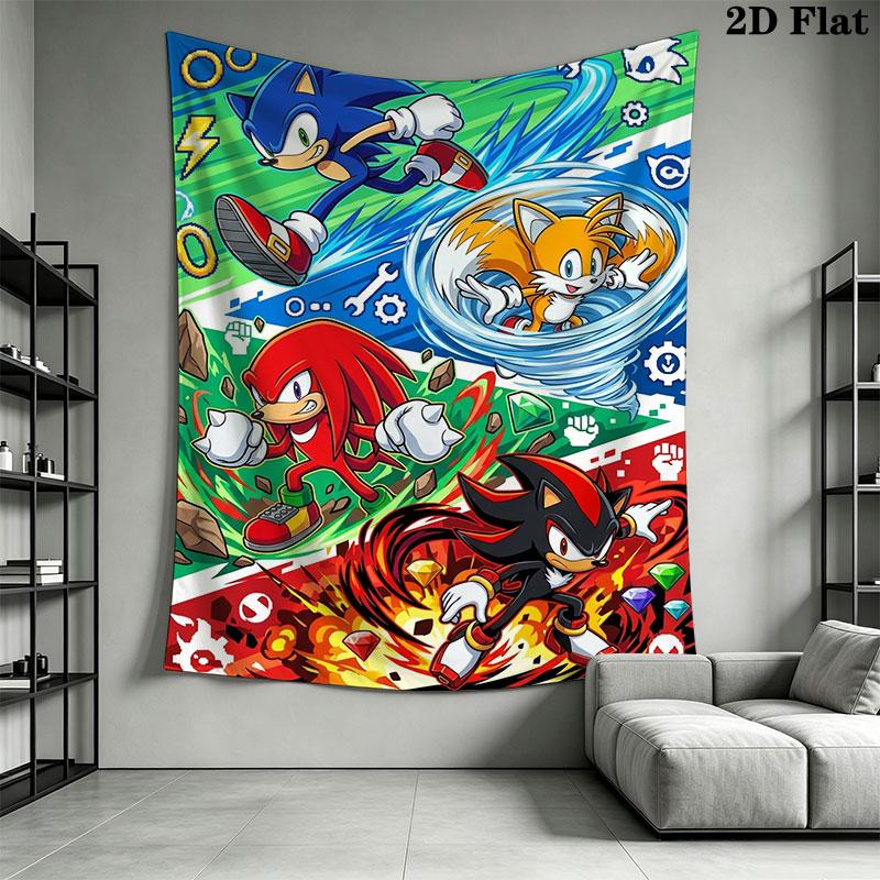Hedgehog Sonic Valley Wall Hanging Printed Fabric Blanket Decorative Tapestries for Bedroom Living Room Home Decor