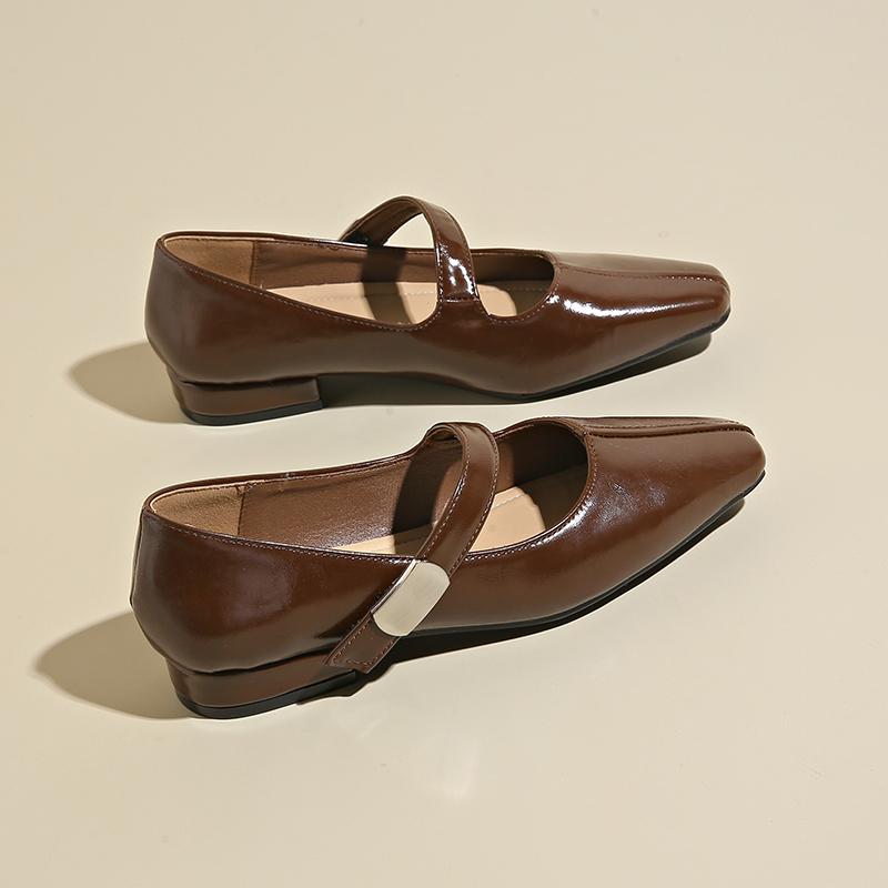 

Fashion Stylish Square Head Shallow Sole Women s Spring Autumn New Style French Night Vintage Commuting Low Heel Mary Jane Shoes 39 коричневый
