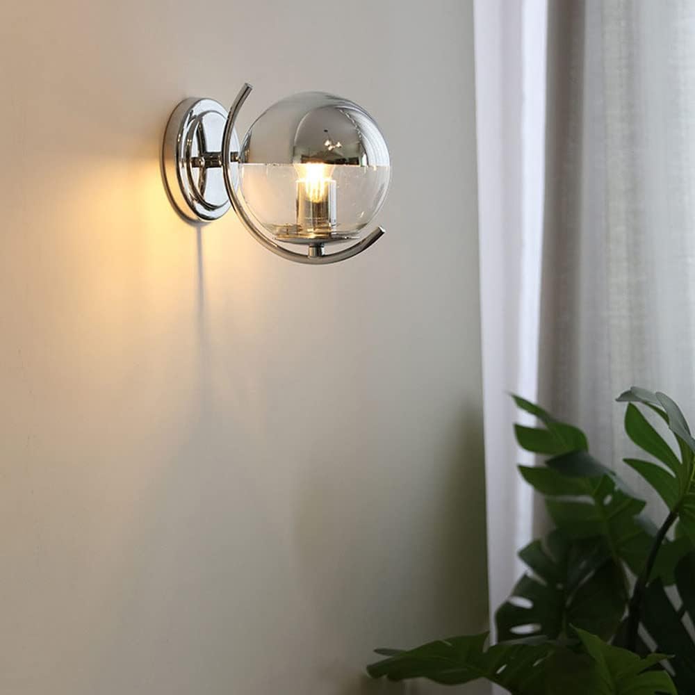 Kinkiet LED do wnętrz, Kinkiet ścienny kulisty Chromowany kinkiet Ścienny Lampa ścienna szklana Nowoczesna Oprawa oświetleniowa do zagłówka w stylu Mid-Century Kinkiety E27 dla