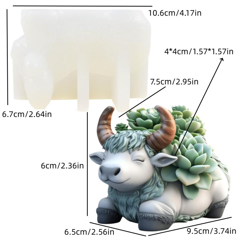 Yak Succulent Plant Flower Pot Resin Silicone Mold Sitting Cute Cow Storage Box Concrete Mould Cow Yak Candle Cup Gypsum Molds