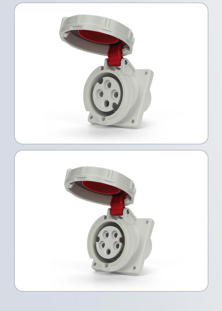 IP67 Waterproof Industrial Angled Plug Socket, 16A/32A, 3-Core, 4-Wire, 5-Pin, Flush Mount, Not Explosion-Proof