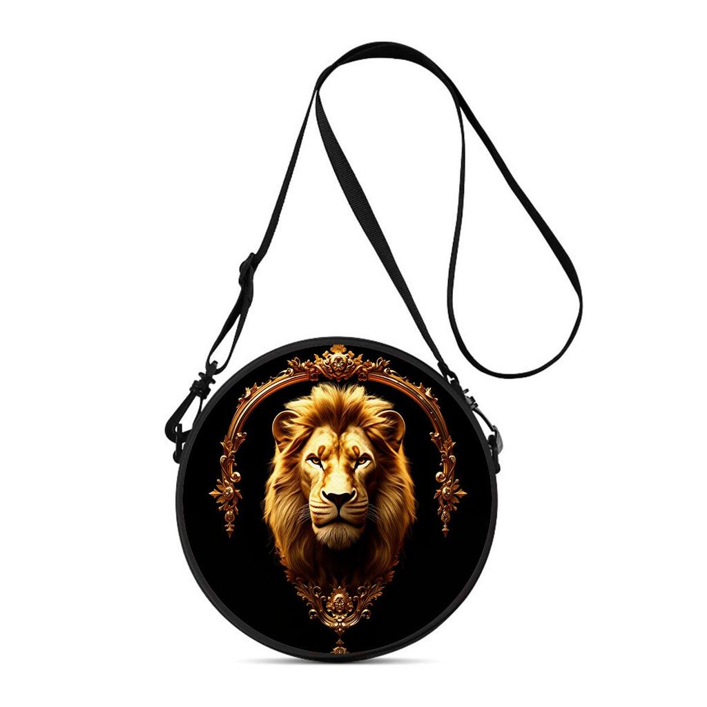 Lion Print Round Shoulder Bag Casual Messenger Bag for Woman Best Gifts 2D Flat Casual Daily Crossbody Bag