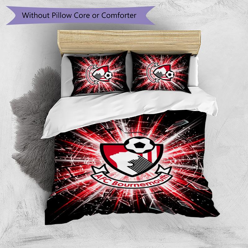 Bournemouth Football Printed 3 Pieces Bedding Set, Comfortable Skin Friendly Bedroom Duvet Cover Set