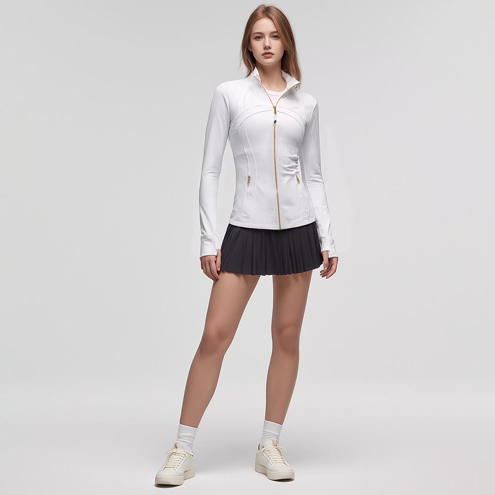 Damen 2.0 Classic Jacke mit goldenem Reißverschluss - Dünnes, hochelastisches Nylon für Frühling/Sommer Sport & Yoga