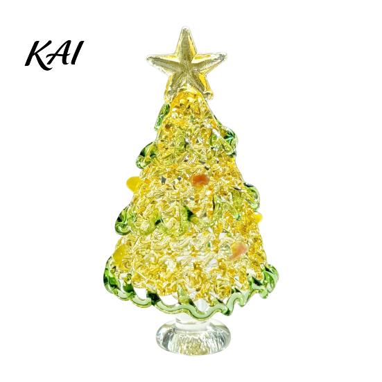 Holiday Desktop Decorations Hand Blown Glass Christmas Tree Figurine, Mini Tabletop Small Gifts Xmas Ornament, Handmade Decoration Handcrafted Art