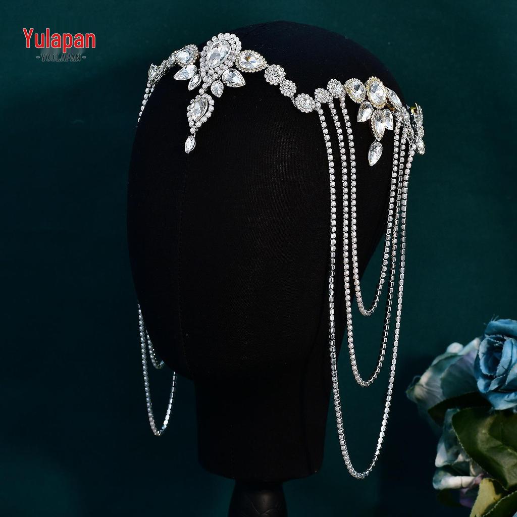 Yula Pan Multilayer Tassel Forehead Hair Chain, Bridal Wedding Hairband.