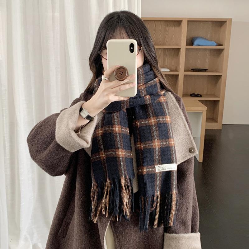 Autumn and Winter Scarves Women's Winter High-end Scarves Thickened and Warm Tonglu Imitation Cashmere Plaid Scarves