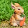 Realistic Appearance Micro Carrot Resin Landscape Rabbit Statue with Garden Rabbit Ornament Miniature Sculpture Dollhouse Decor