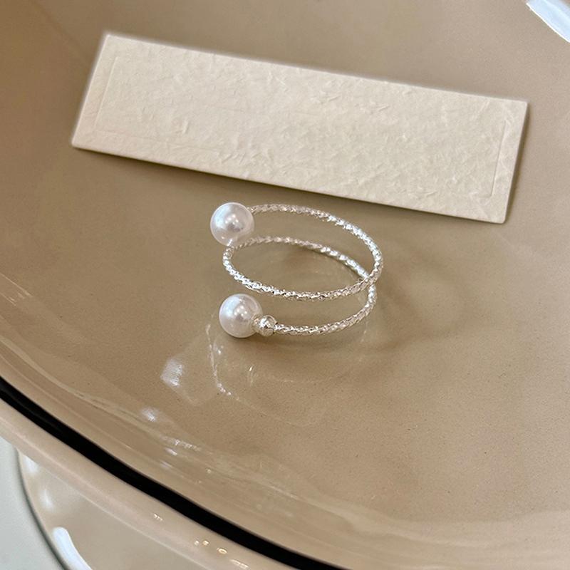 

Pearl Ring For Women Fashionable Silver Color Spiral Opening Adjustable Ring Trendy Jewelry Accessories as the picture