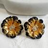 Vintage Gold Enamel Flower Ear Clips - No Piercing Needed