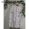 Prairie Chic Spring Summer Women Midi Skirt Elastic Waist Light Pink Floral Print A-Line Skirt Elegant Feminine Sweet Skirts Womens