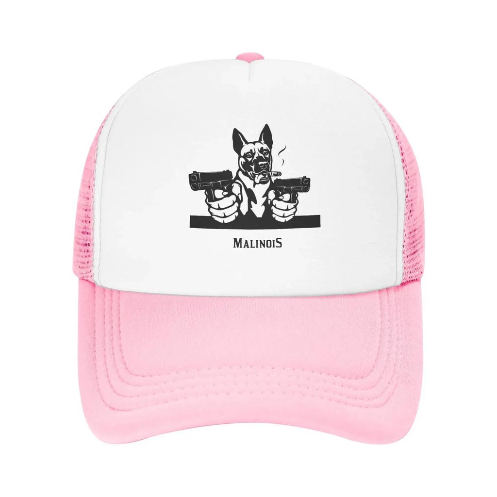 Funny Malinois Dog with Gun 2025 Belgian Shepherd Custom Mesh Baseball Caps Women Unisex Female Beach Sunscreen Hat Peaked Cap