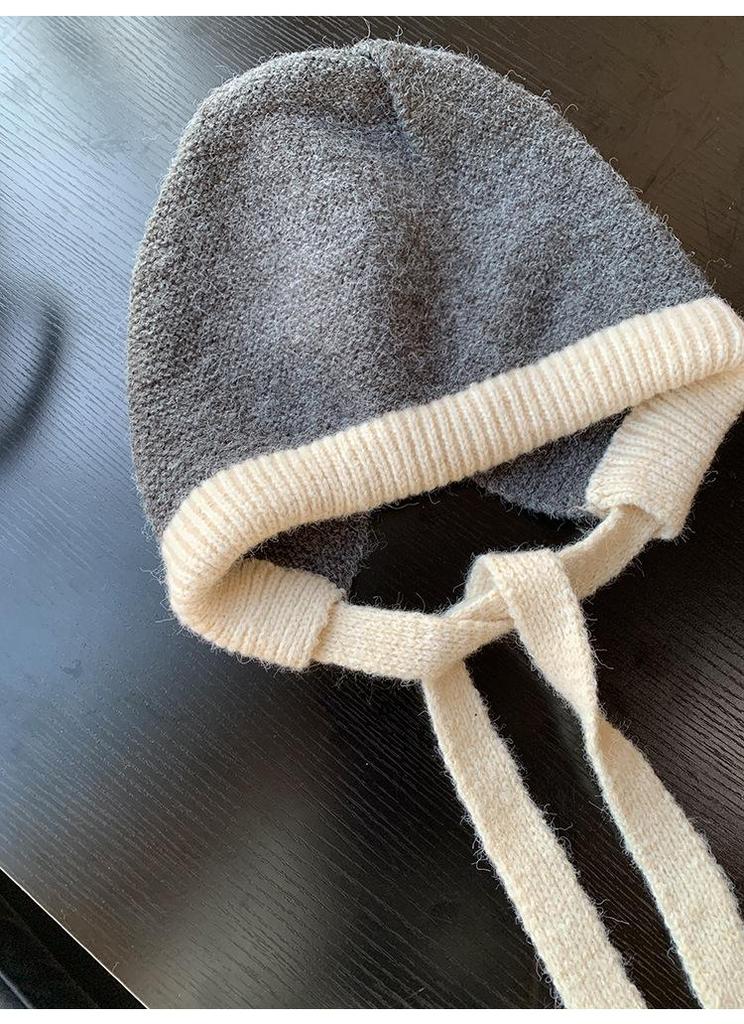 Women's Korean Style Wool Knit Ear Protection Hat - Winter Warm Lace-Up
