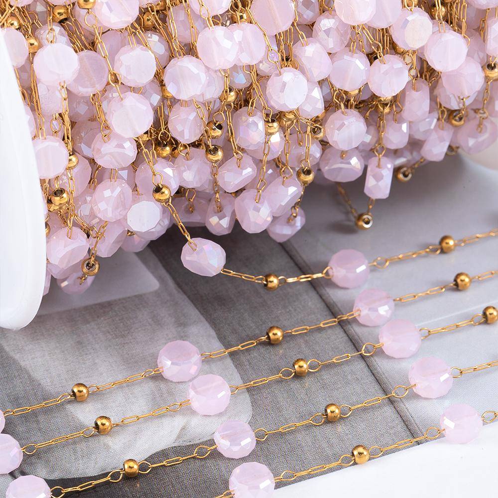 2meters 1meter Stainless Steel Love Heart Beaded Chain Clear Pink Green Crystal Chain for Necklace Bracelet Jewelry Making DIY