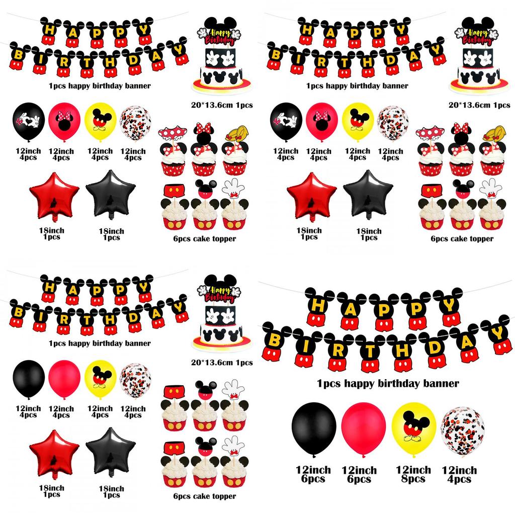 Mickey Mouse Minne Kids Birthday Party Supplies Decor Balloon Banner And Tableware Set